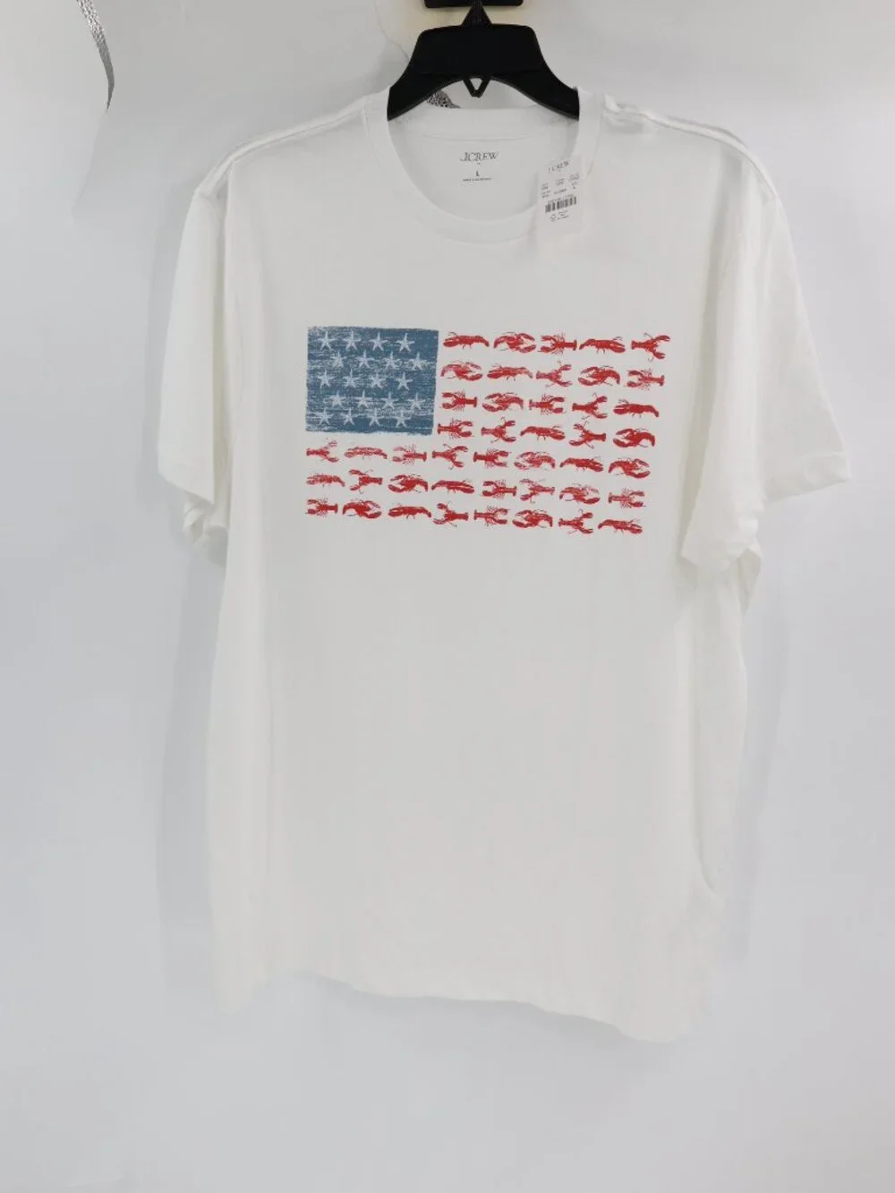 NWT J Crew Shirt Men Large USA Flag crawfish Graphic Print Short Sleeve Crewneck